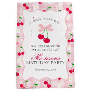 Sacola Para Presentes Média Cherry Sweet Pink Coquette Arco Aniversário Favori