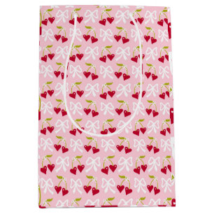 Sacola Para Presentes Média Cherry Sweet Preppy Pink e Red Teen Kids Girl