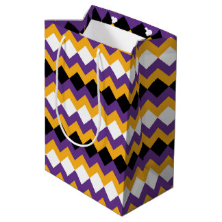 Sacola Para Presentes Média Chevron amarelo, roxo, preto e branco