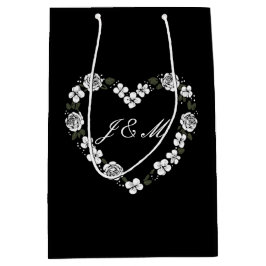 Sacola Para Presentes Média Chic Black and White Floral Wedding Gift Bag