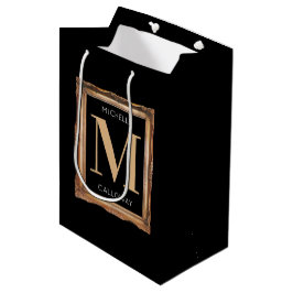 Sacola Para Presentes Média Chic Black & Dourado Monograma