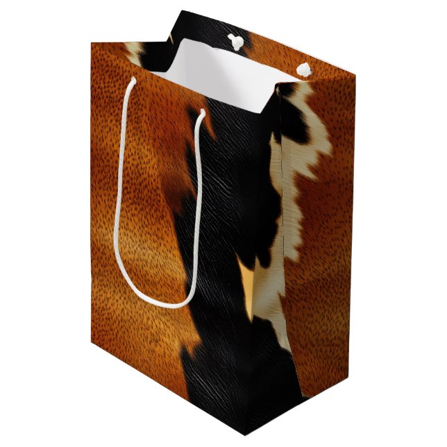 Sacola Para Presentes Média Chic Brown Black Cream Western Cowhide (Frente inclinada)