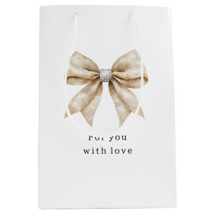 Sacola Para Presentes Média Chic Creme Glam Prata Laço Chuveiro Nupcial