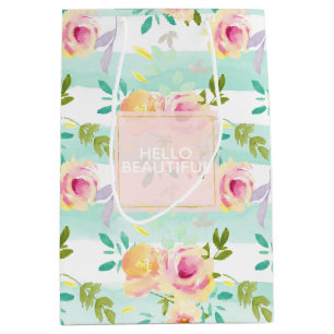 Sacola Para Presentes Média Chic Floral Mint Stripes