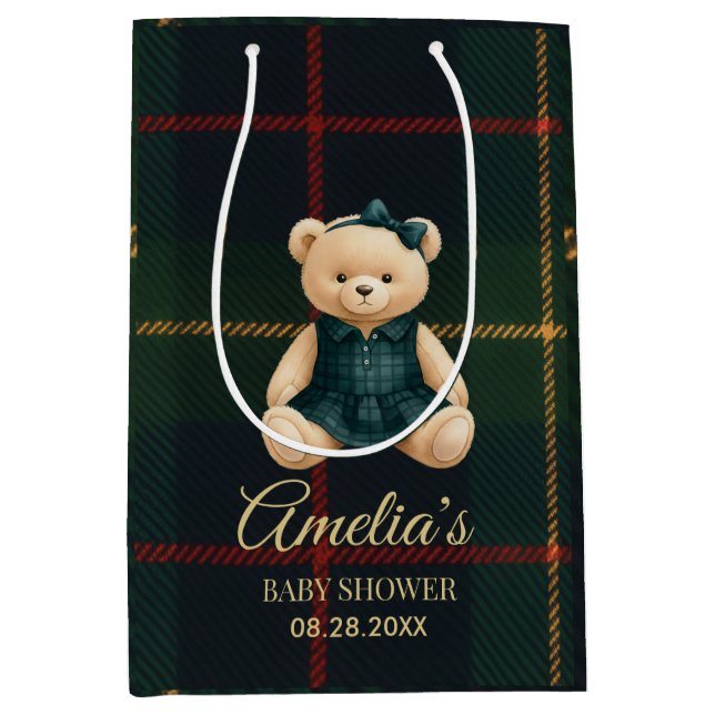 Sacola Para Presentes Média Chic Luxury Teddy Bear Baby Shower  (Frente)