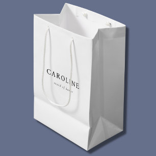 Sacola Para Presentes Média Chic Madrinha de casamento minimalista branco