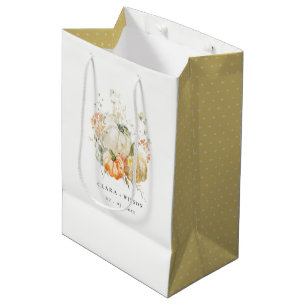 Sacola Para Presentes Média Chic Pastel Wildflower Pumpkin Watercolor Casament