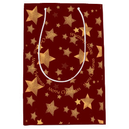 Sacola Para Presentes Média Chic Red Dourado de Natal Elegante