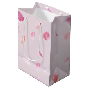 Sacola Para Presentes Média Chic Rosa Bege Pétalas de Rosa Floral Chuveiro de