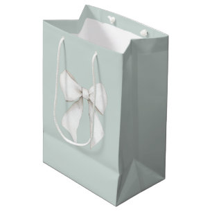 Sacola Para Presentes Média Chic Verde Menta Branco Corações Chuveiro de Noiva