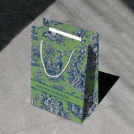 Sacola Para Presentes Média Chic vintage, azul, toile de jouy