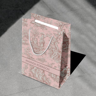 Sacola Para Presentes Média Chic vintage rosa gold toile de jouy