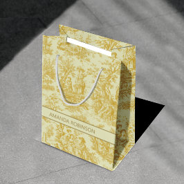 Sacola Para Presentes Média Chic vintage yellow toile de jouy