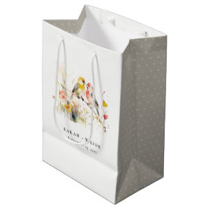 Sacola Para Presentes Média Chic Wild Botanical Watercolor Love Birds Casament
