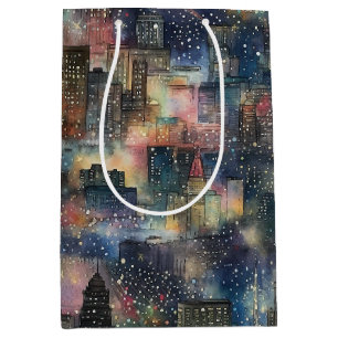 Sacola Para Presentes Média Chicago no Natal e nas Aquarelas do Ano Novo