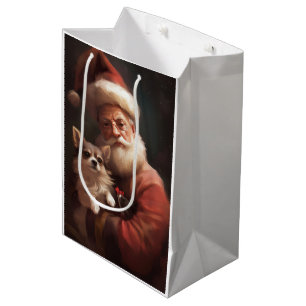 Sacola Para Presentes Média Chihuahua com Papai Noel Natal Festivo