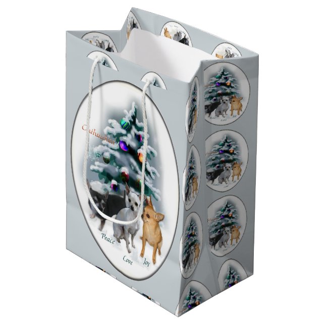 Sacola Para Presentes Média Chihuahua Trio Natal (Frente inclinada)