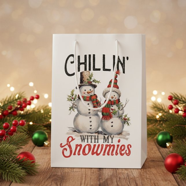 Sacola Para Presentes Média Chillin Com Meu Natal Russo De Neve (Chillin With My Snowmies Rustic Christmas Medium Gift Bag)