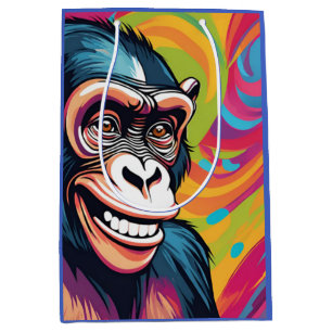 Sacola Para Presentes Média Chimpanzé Engraçado Louco Fofo