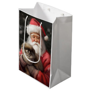 Sacola Para Presentes Média Chin Japonês com Papai Noel Natal Festivo