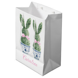 Sacola Para Presentes Média Chinoiserie Azul e Branco com Topiaria de Coelho