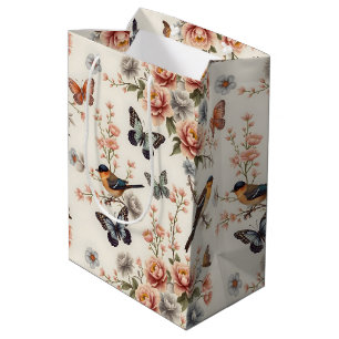 Sacola Para Presentes Média Chinoiserie Bird e Butterfly Harmony