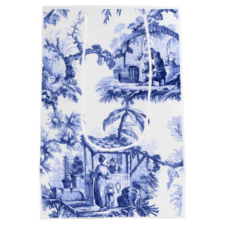 Sacola Para Presentes Média Chinoiserie branco azul Toile