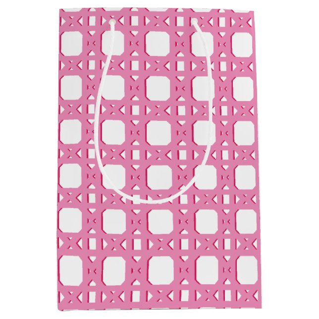 Sacola Para Presentes Média Chinoiserie Cane Trellis in Pink (Frente)