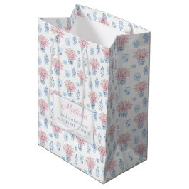 Sacola Para Presentes Média Chinoiserie Chic Pink & Blue Bridesmaids Obrigado