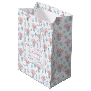 Sacola Para Presentes Média Chinoiserie Chic Pink & Blue Bridesmaids Obrigado