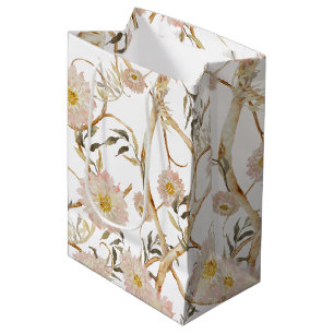 Sacola Para Presentes Média Chinoiserie Floral Peony Watercolor Cor Rosa