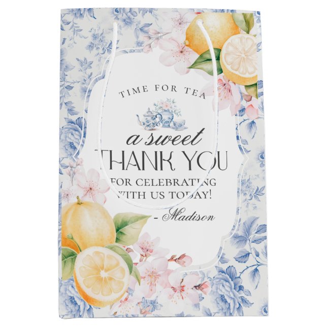 Sacola Para Presentes Média Chinoiserie Lemon Tea Floral Toile (Frente)