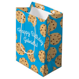 Sacola Para Presentes Média Chip Cookies primeiro aniversario Festa Azul