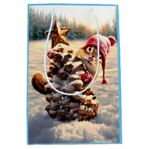 Sacola Para Presentes Média Chipmunk Com Pine Cone Tree