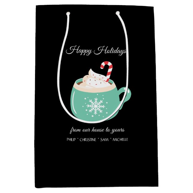 Sacola Para Presentes Média Chocolate Quente de Natal (Frente)