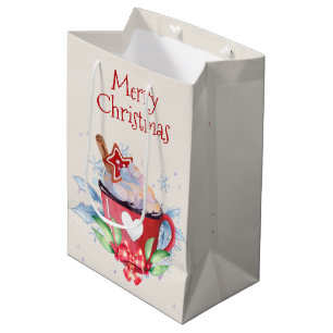 Sacola Para Presentes Média Chocolate Quente de Natal em Marfim
