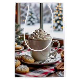 Sacola Para Presentes Média Chocolate Quente e Biscoitos de Açúcar Natal Festi