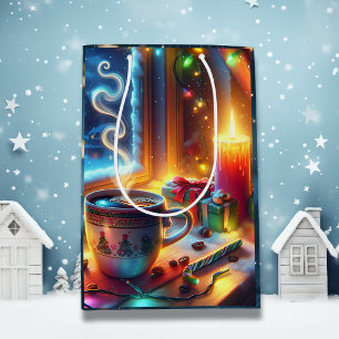 Sacola Para Presentes Média Chocolate quente na janela de Natal