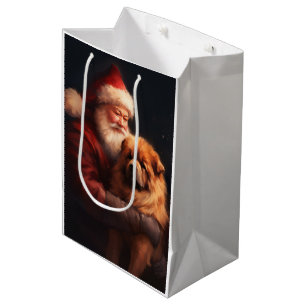 Sacola Para Presentes Média Chow Chow com Papai Noel Natal Festivo