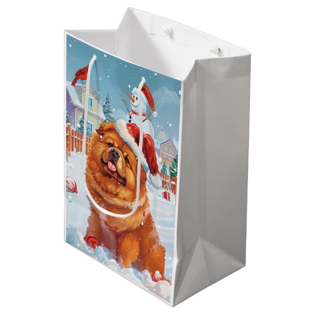 Sacola Para Presentes Média Chow Chow Winter Wonderland Natal Joy (Frente inclinada)