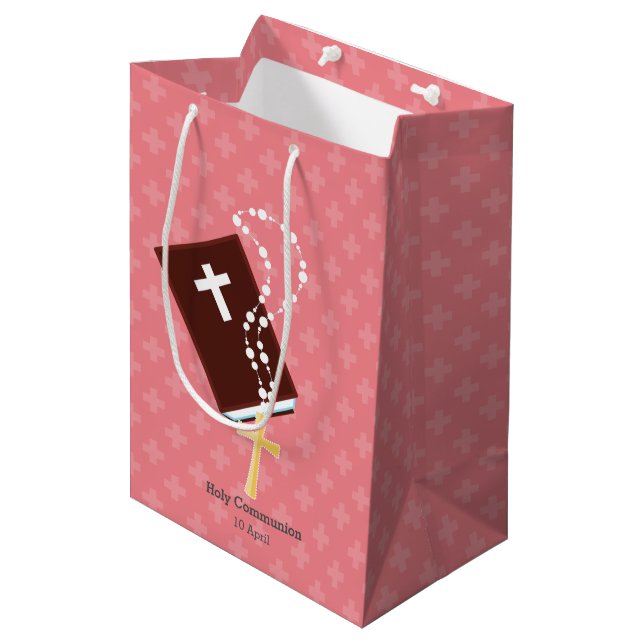 Sacola Para Presentes Média Christening * escolha a cor de fundo (Frente inclinada)