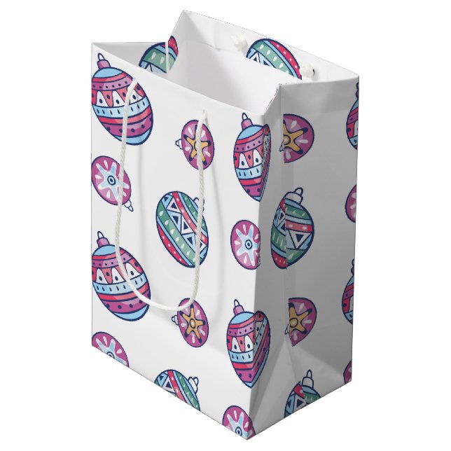 Sacola Para Presentes Média Christmas Balls – Red, Green, Blue & Pink (Frente inclinada)