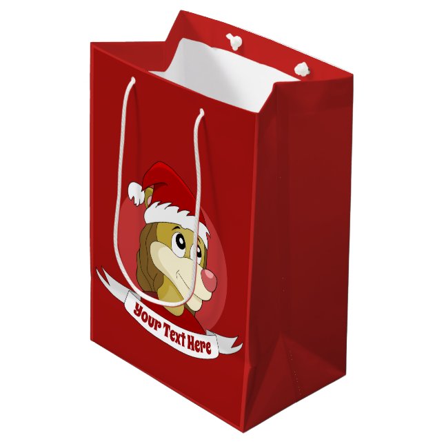Sacola Para Presentes Média Christmas cartoon with a cute lion medium gift bag (Frente inclinada)