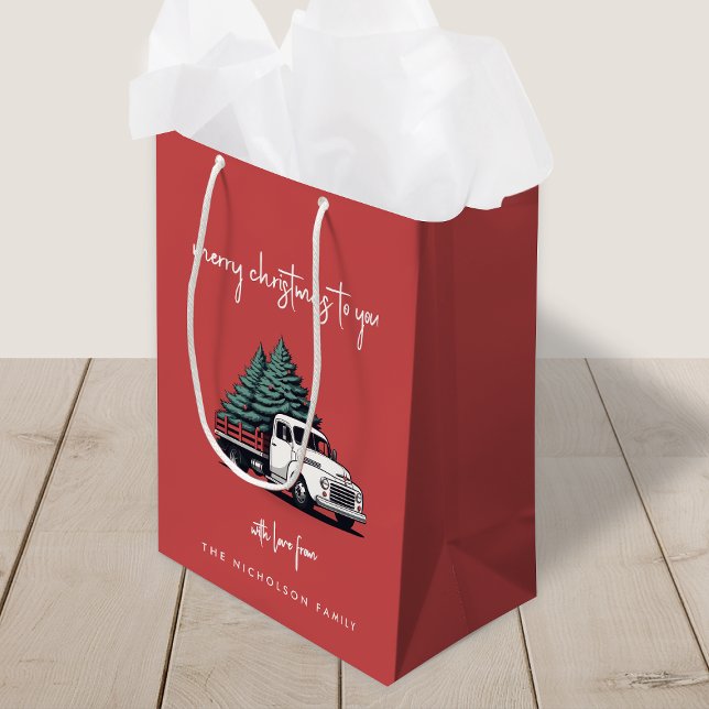 Sacola Para Presentes Média Christmas Gift Bag | Truck Holiday Present Bags (Criador carregado)