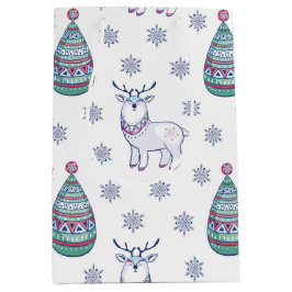 Sacola Para Presentes Média Christmas Gift Bag with Deer and Fir Trees