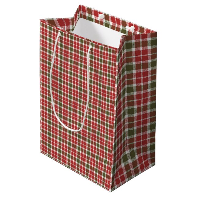 Sacola Para Presentes Média Christmas Holiday Plaid Gift Bag (Frente inclinada)