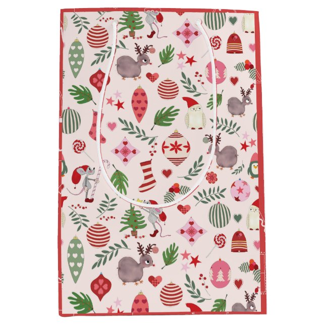 Sacola Para Presentes Média Christmas Icons on Cream - Gift Bag (Frente)