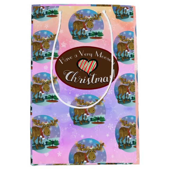 Sacola Para Presentes Média Christmas Moose (Frente)