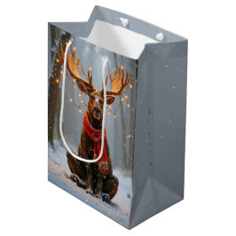 Sacola Para Presentes Média Christmas Moose With Holiday Lights