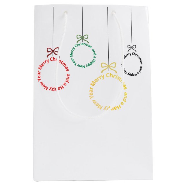 Sacola Para Presentes Média Christmas Ornaments Text Design (Frente)